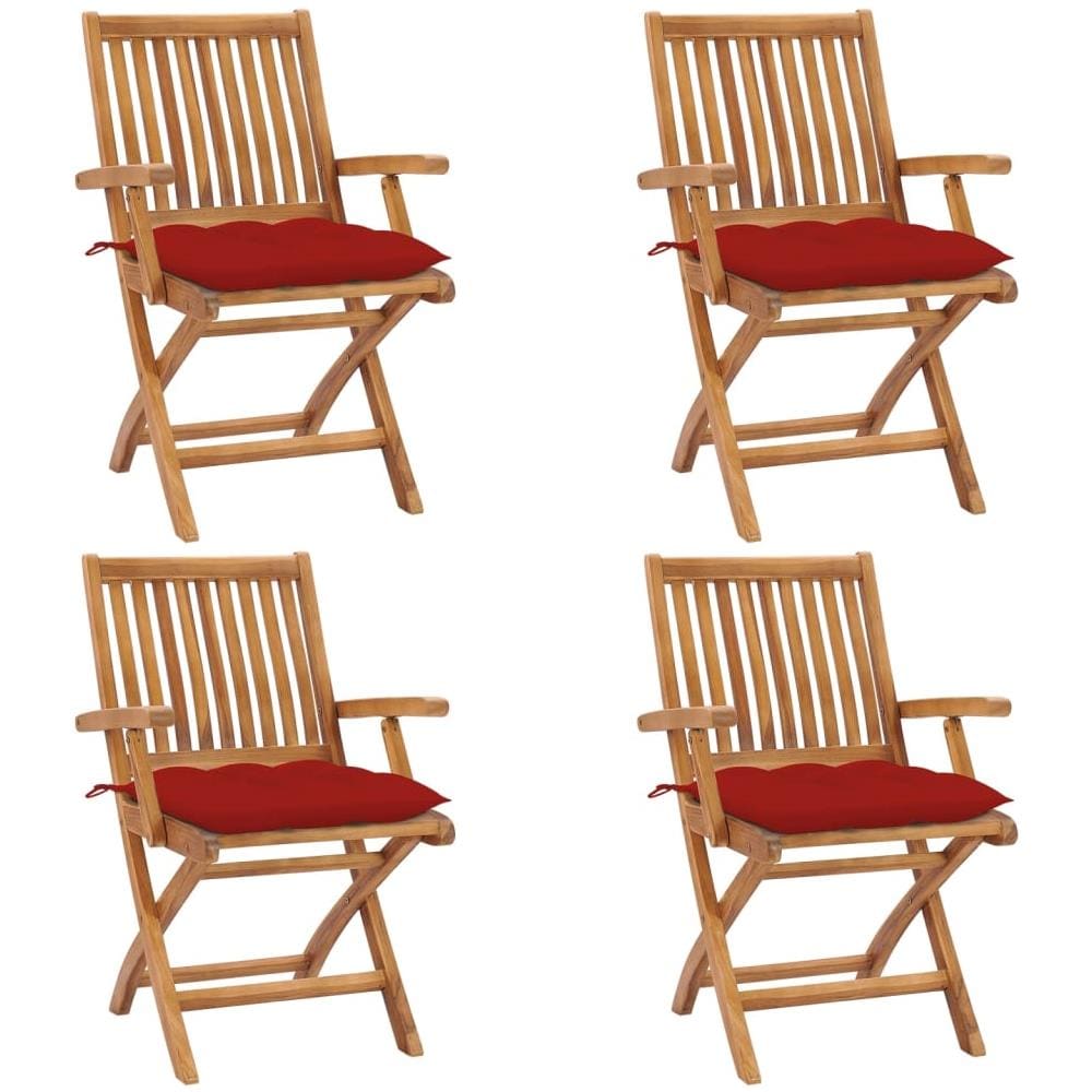 Sedie da Giardino Pieghevoli con Cuscini 4 pz Massello di Teak - Foto 1