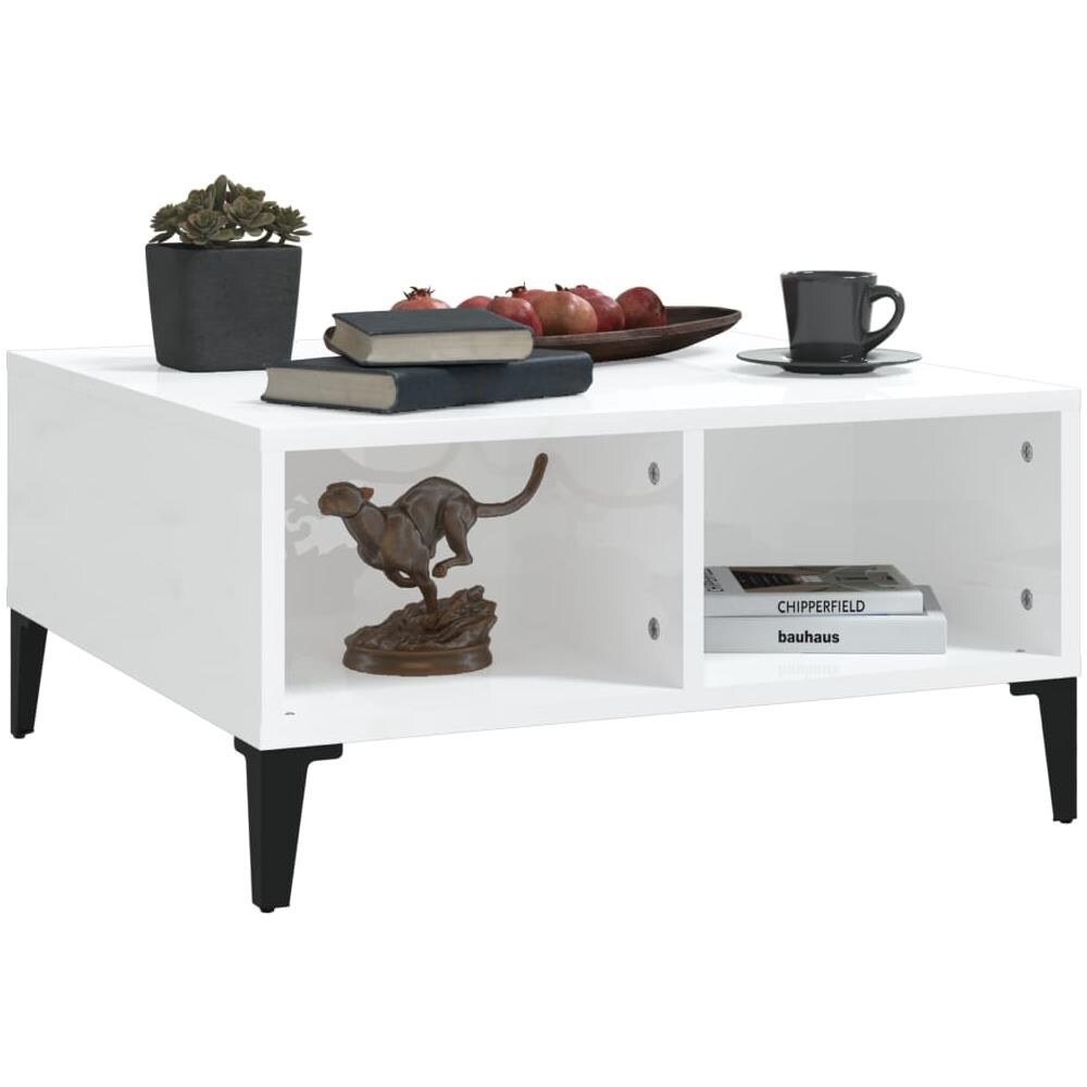 Tavolino da Salotto Bianco Lucido 60x60x30 cm Legno Multistrato - Foto 2