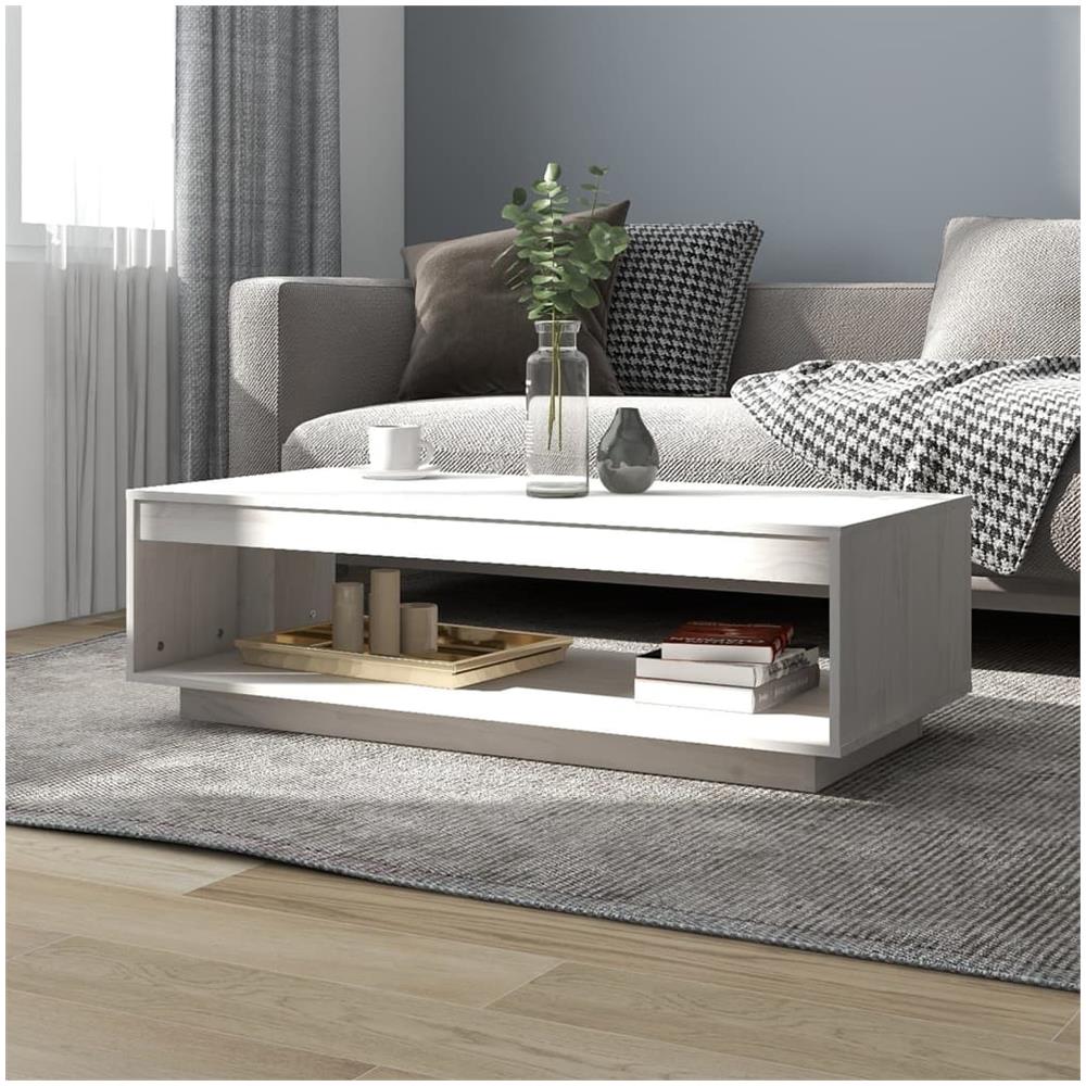 Tavolino Da Salotto Bianco 110x50x33,5cm Legno Massello Di Pino - Foto 1
