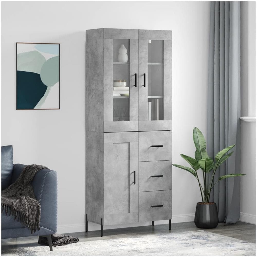 Credenza VidaXL In Legno Multistrato 90x34x80 Cm - Colore Grigio Cemento, Gambe In Metallo