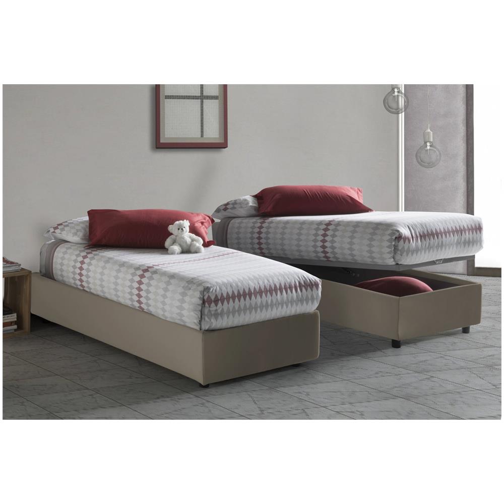 Letto Singolo Lucia, Letto Contenitore Con Rivestimento In Ecopelle, 100% Made In Italy, Apertura Frontale, Adatto Per Materasso Cm 90x200, Tortora - Foto 1