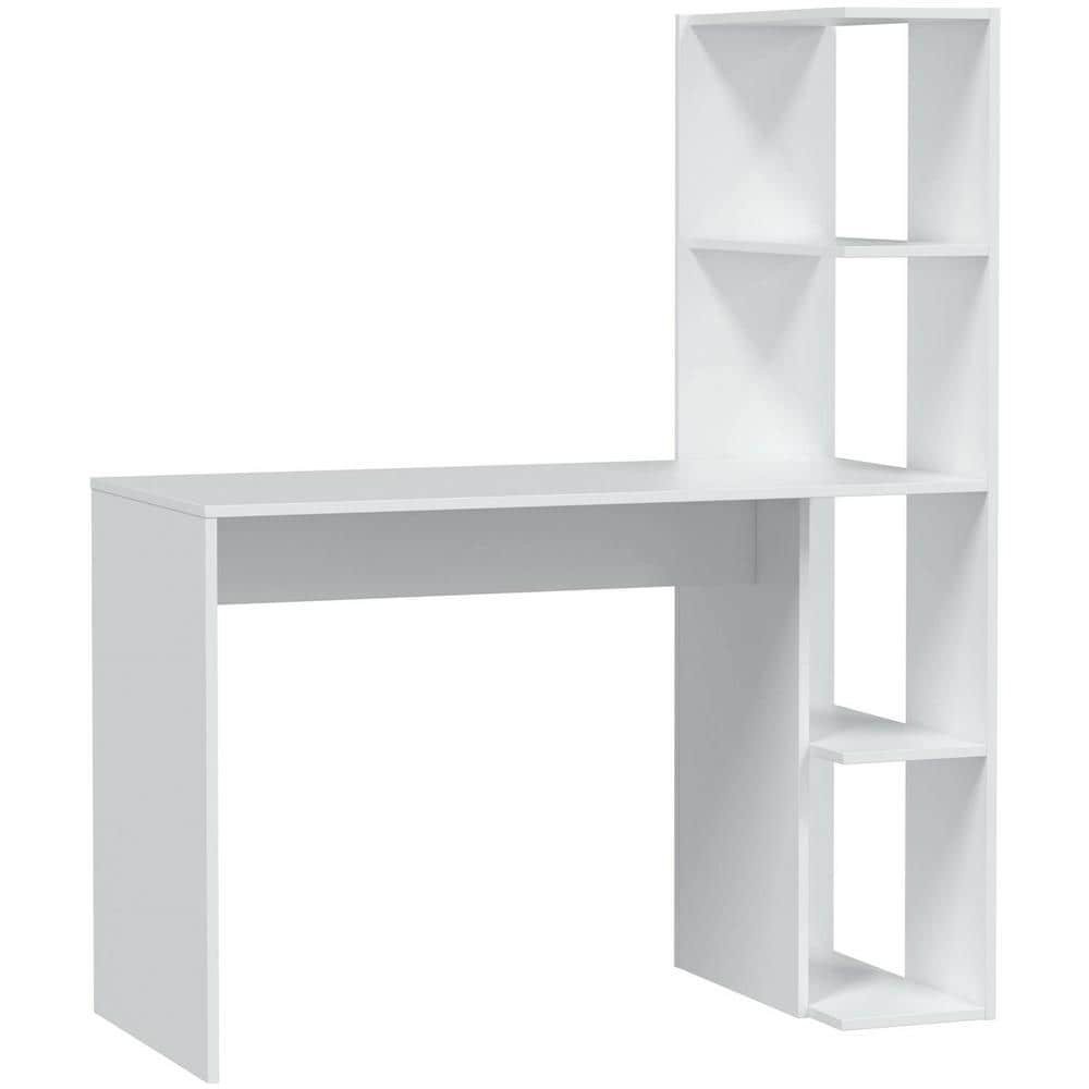 Scrivania Pittston, Scrittoio Lineare Con Libreria, Tavolo Ufficio Multiuso Salvaspazio, 110x50h136 Cm, Bianco - Foto 2