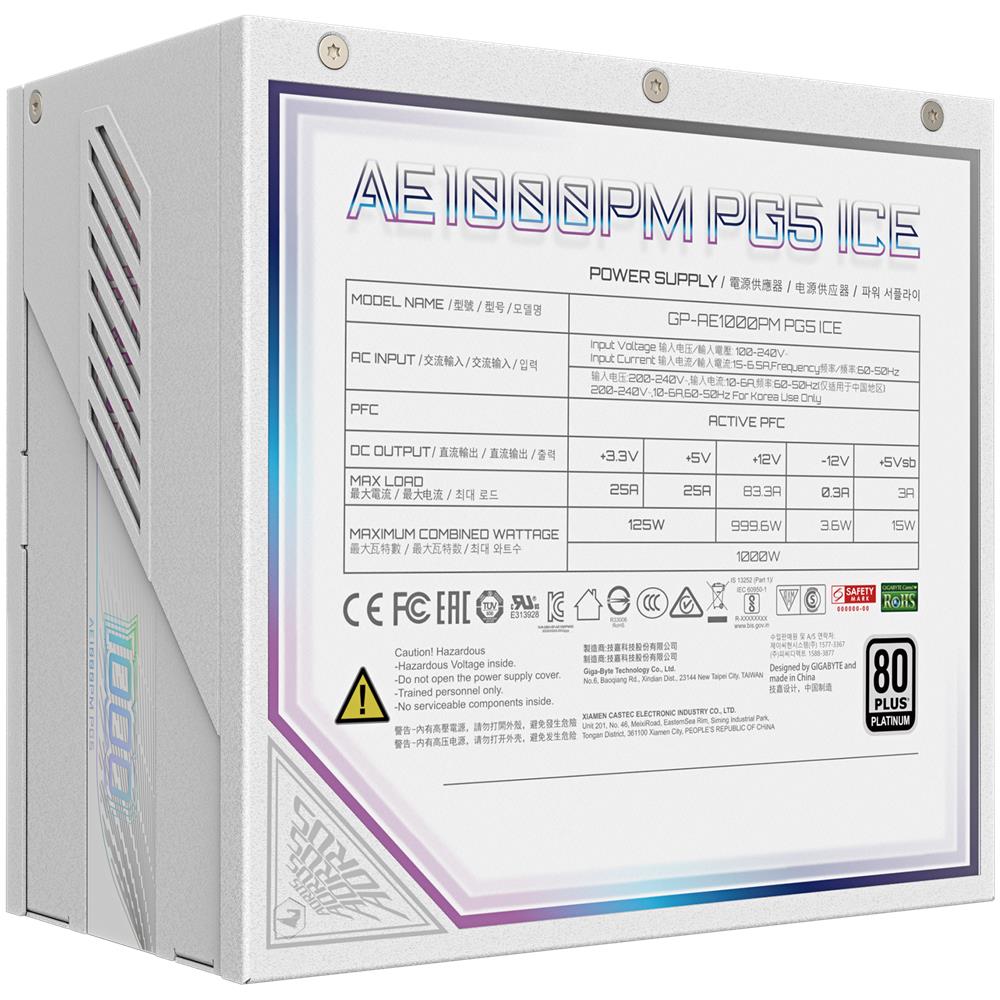 Alimentatore PC AORUS ELITE P1000W ICE 80 PLUS Platinum 1000 W ATX Colore Bianco - Foto 7