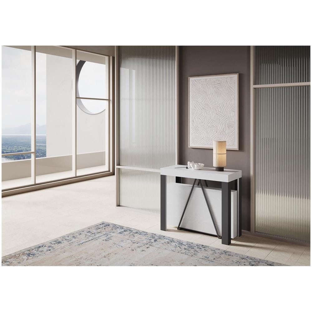 Consolle allungabile 90x40/196 cm Tarax Small bianco frassino telaio antracite - Foto 2