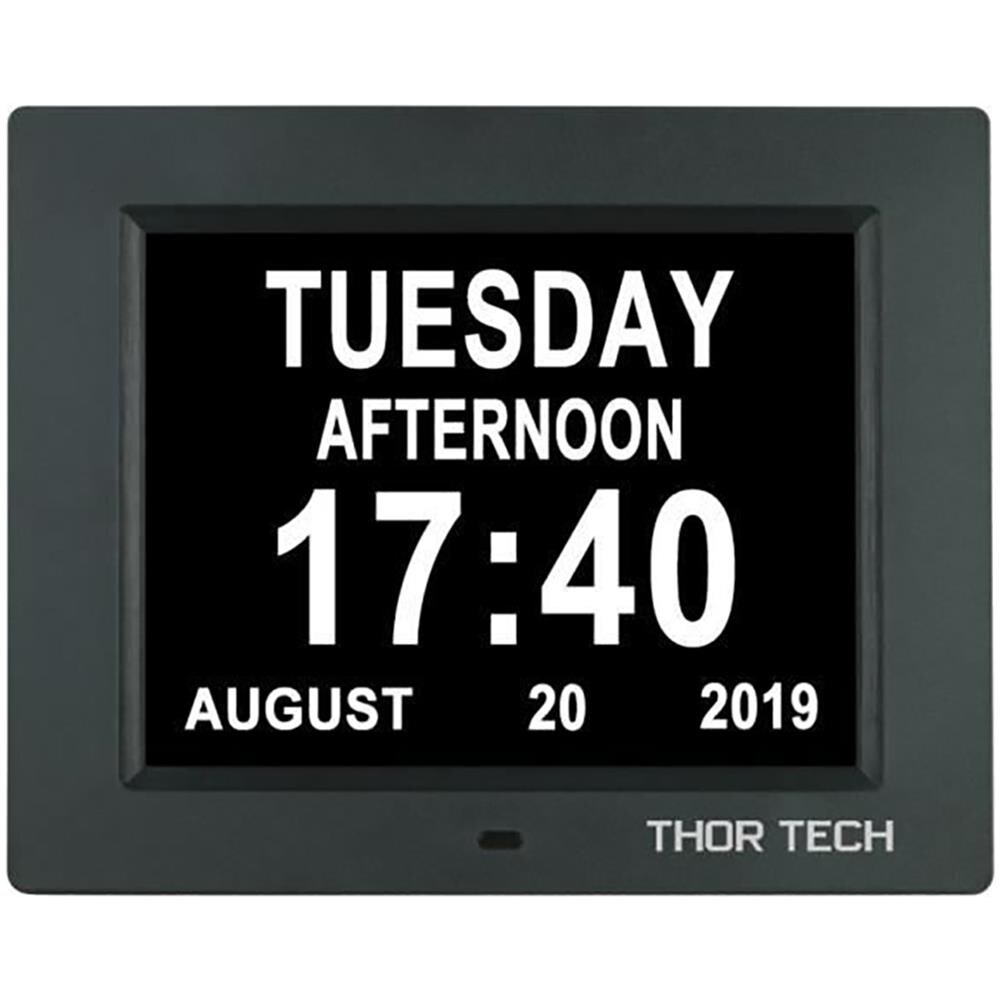 Orologio Con Calendario A Led Da 8 Pollici - Carattere Grande - Sveglia - Nero - Per Anziani / Alzheimer E Bambini - Foto 1