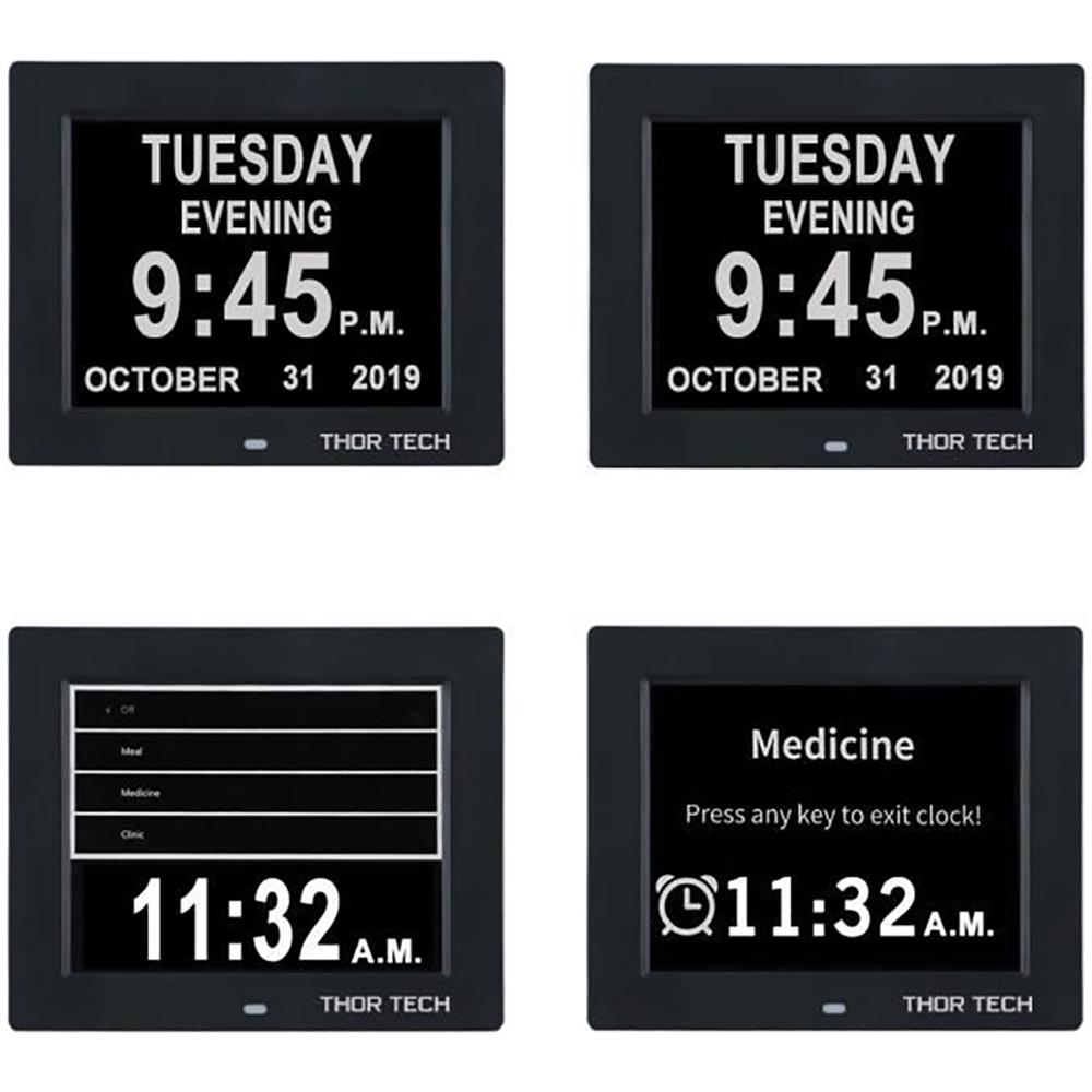 Orologio Con Calendario A Led Da 8 Pollici - Carattere Grande - Sveglia - Nero - Per Anziani / Alzheimer E Bambini - Foto 3
