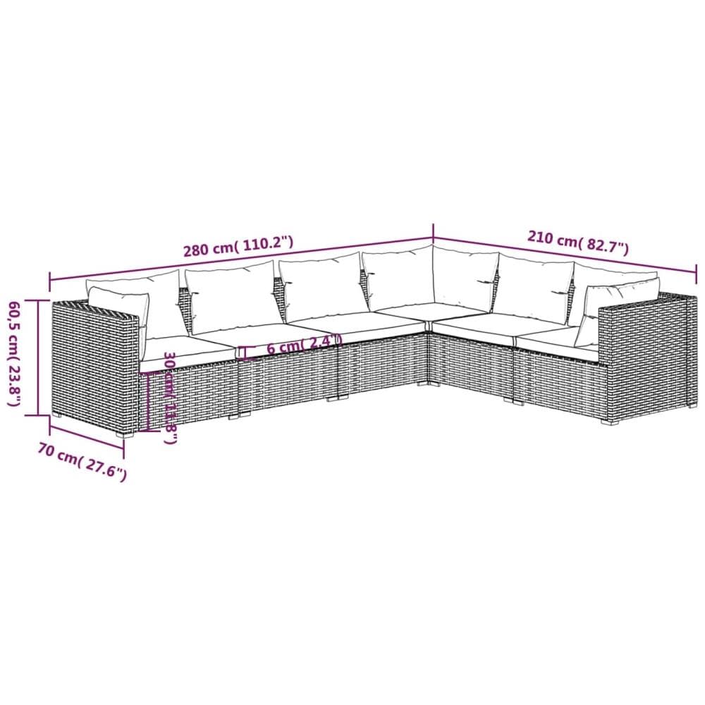 Set Divani Da Giardino 6 Pz Con Cuscini In Polyrattan Grigio - Foto 2