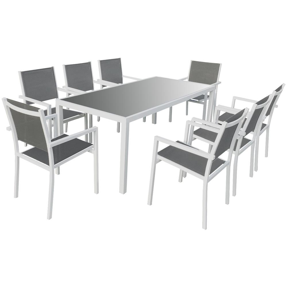 Set Di Mobili Da Giardino Bari In Textilene Grigio 8 Posti - Alluminio Bianco - Foto 1