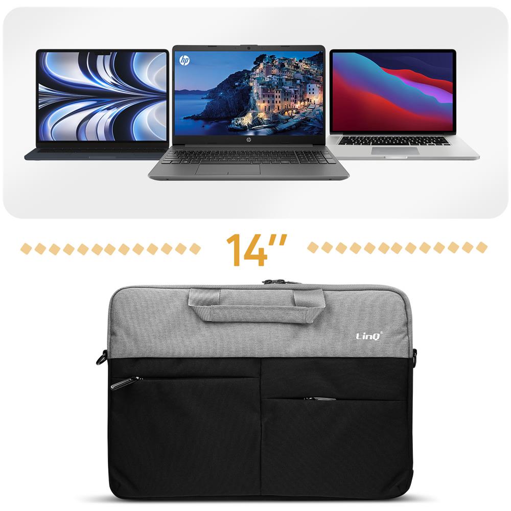 Borsa Per Computer Portatile 14 Pollici Impermeabile Tracolla Linq Nera Grigia - Foto 2