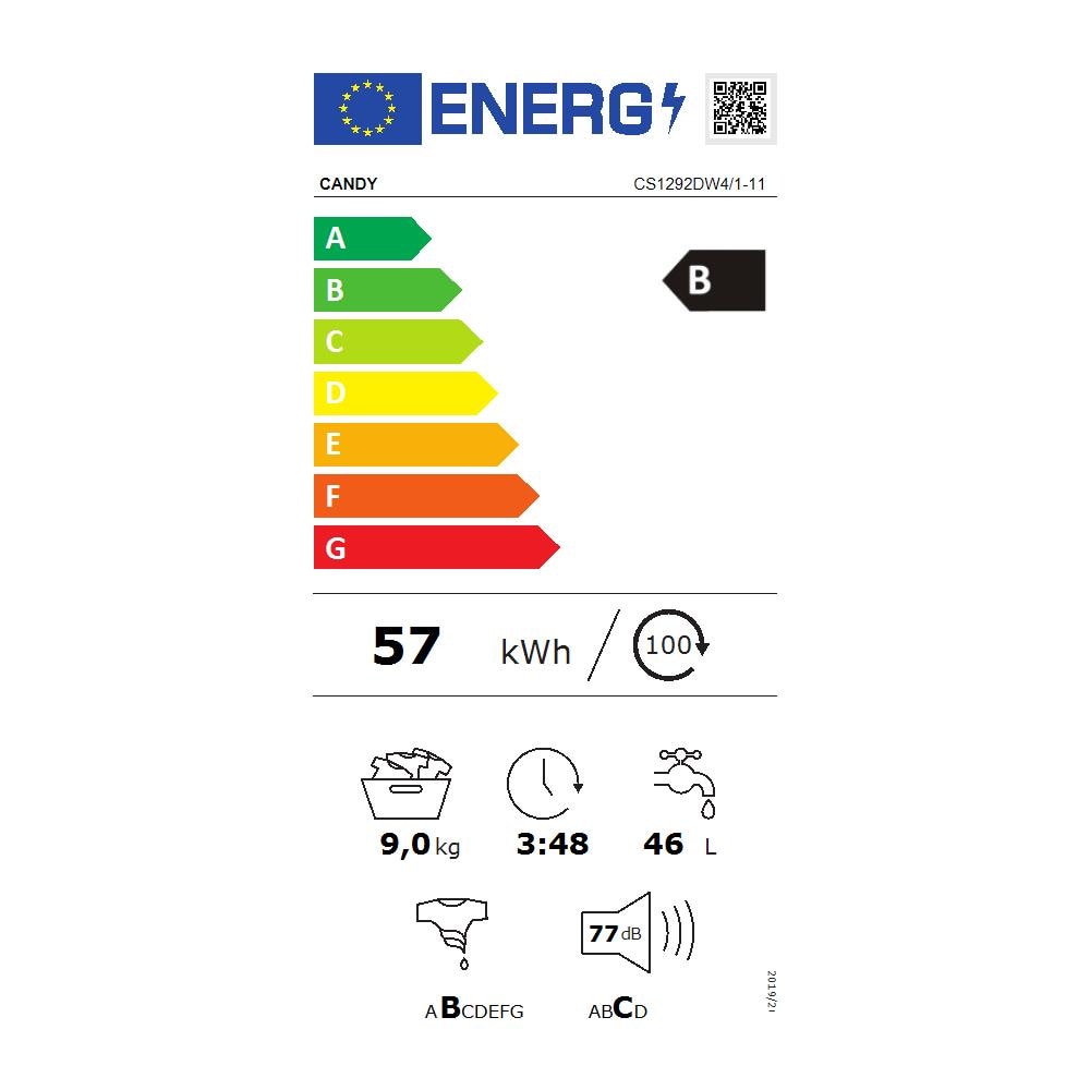 Smart CS1292DW4/1-11 lavatrice Caricamento frontale 9 kg 1200 Giri /min Bianco - (CAD CS1292DW4/1-11 LAVATR 9KG 1200G CL B) - Foto 2