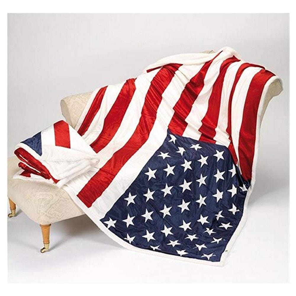 Plaid Cooper Coperta Con Retro Agnellato Pelliccia Disegno Bandiera Usa 130x160 Cm Bandiera Usa - Foto 1