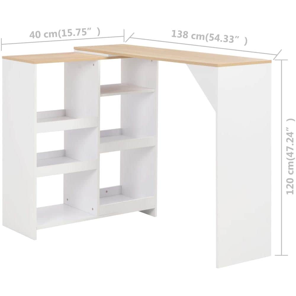 Tavolo da Bar con Scaffale Mobile Bianco 138x39x110 cm - Foto 11