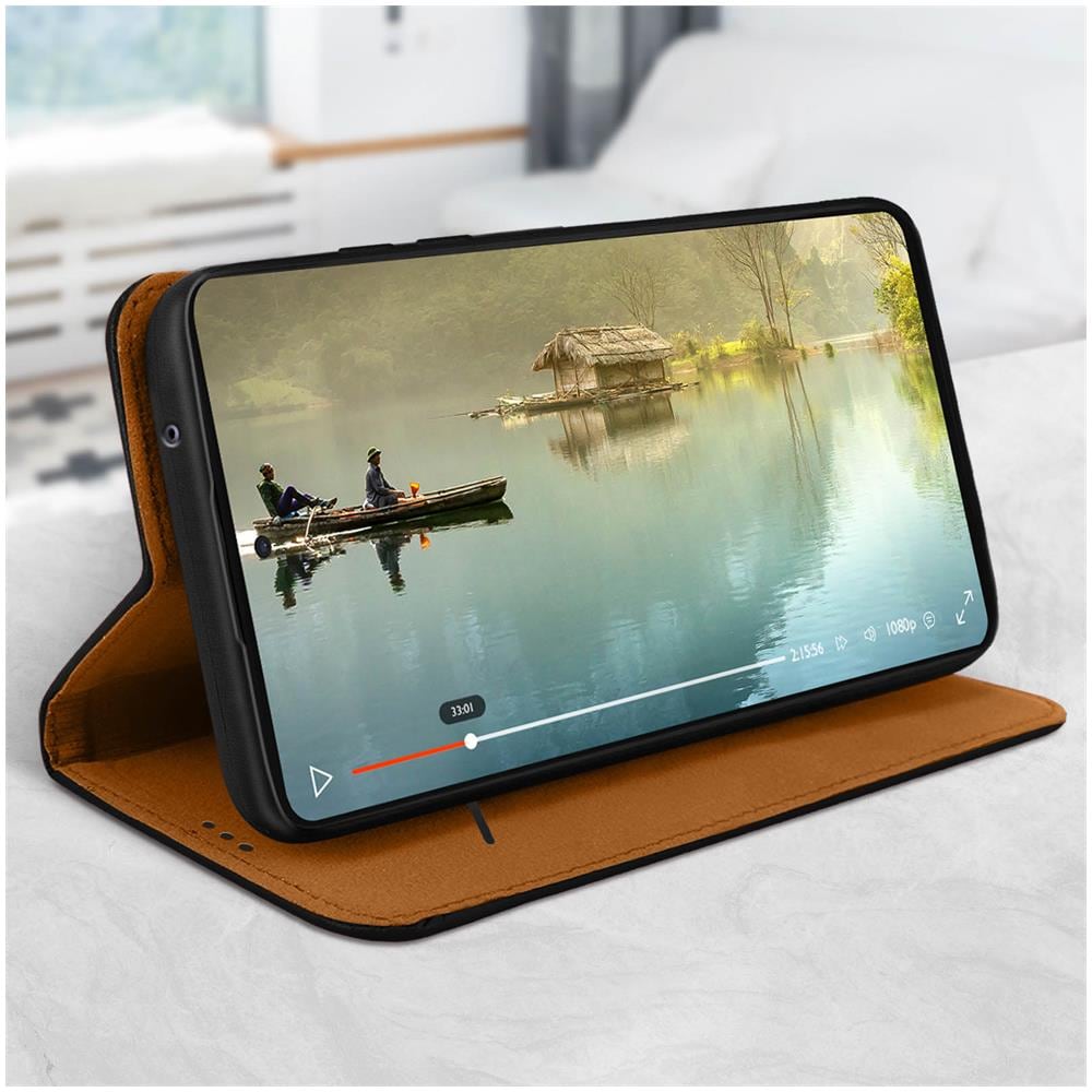 Custodia Samsung Galaxy A72 Portacarte Supporto Video Vera Pelle Nera - Foto 5