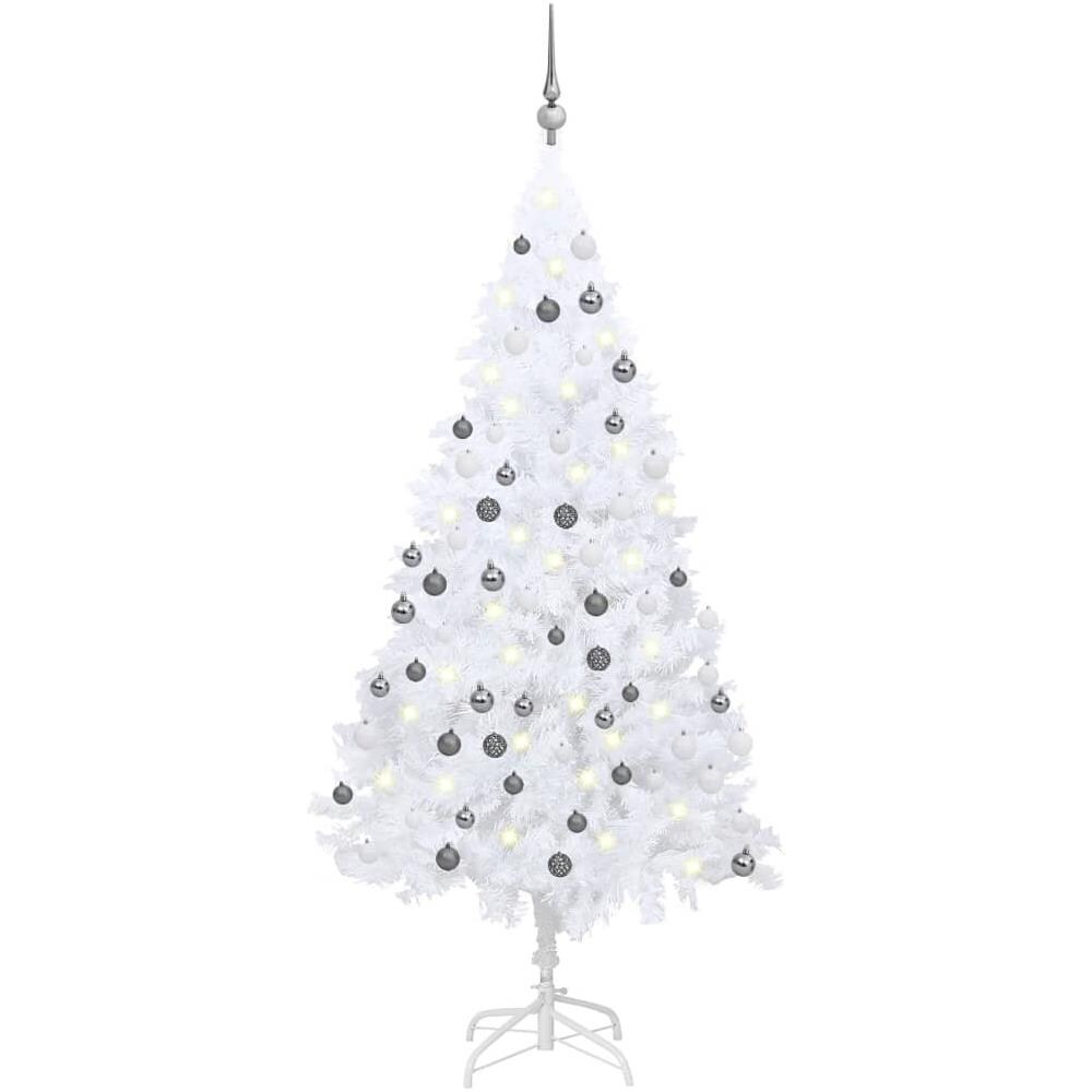 Set Albero Natale Artificiale con LED Palline Bianco 120 cm PVC - Foto 1