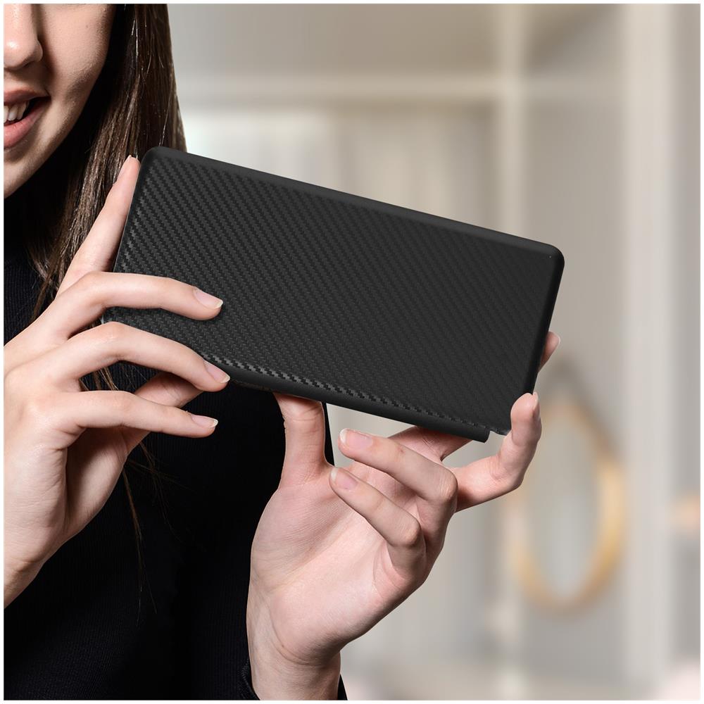 Custodia Samsung Galaxy Z Fold 3 Portacarte Cordoncino Effetto Carbonio Nera - Foto 2