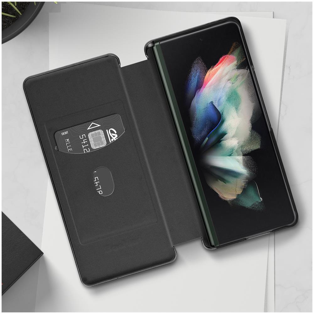 Custodia Samsung Galaxy Z Fold 3 Portacarte Cordoncino Effetto Carbonio Nera - Foto 5