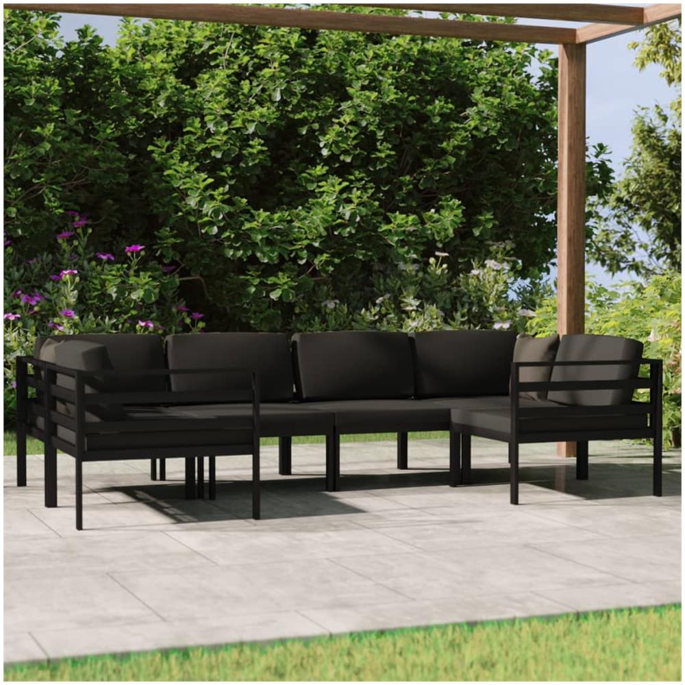 Set Divani Da Giardino 6 Pz Con Cuscini In Alluminio Antracite - Foto 1