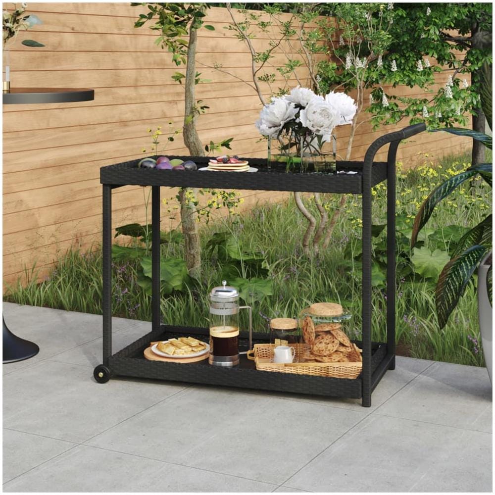 Carrello Da Bar Nero 100x45x83 Cm In Polyrattan - Foto 1