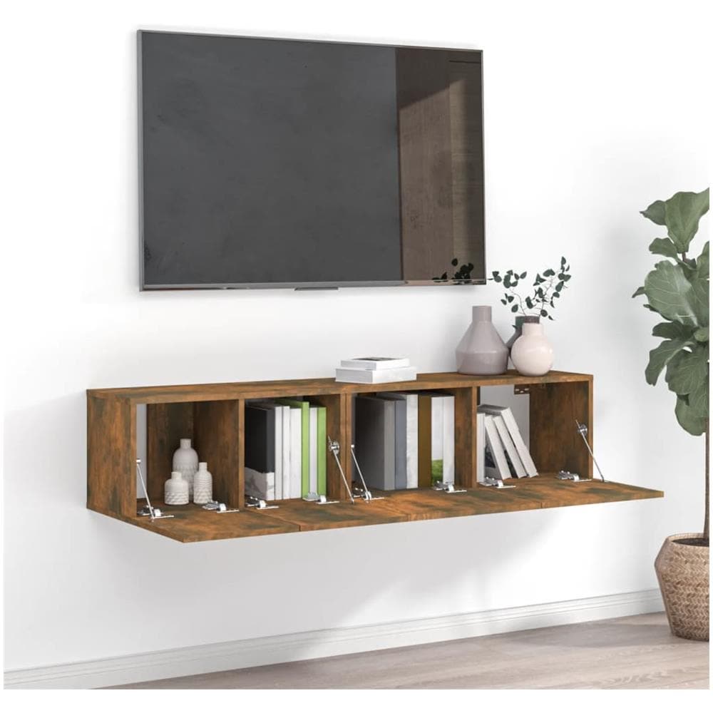 Set Mobili Porta Tv 2 Pz Rovere Fumo In Legno Multistrato - Foto 1