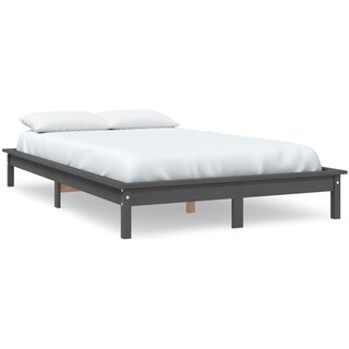 VidaXL Letto In Legno Massello Grigio 140x190 Cm – Struttura Con Testiera E Doghe Per Camera Da Letto