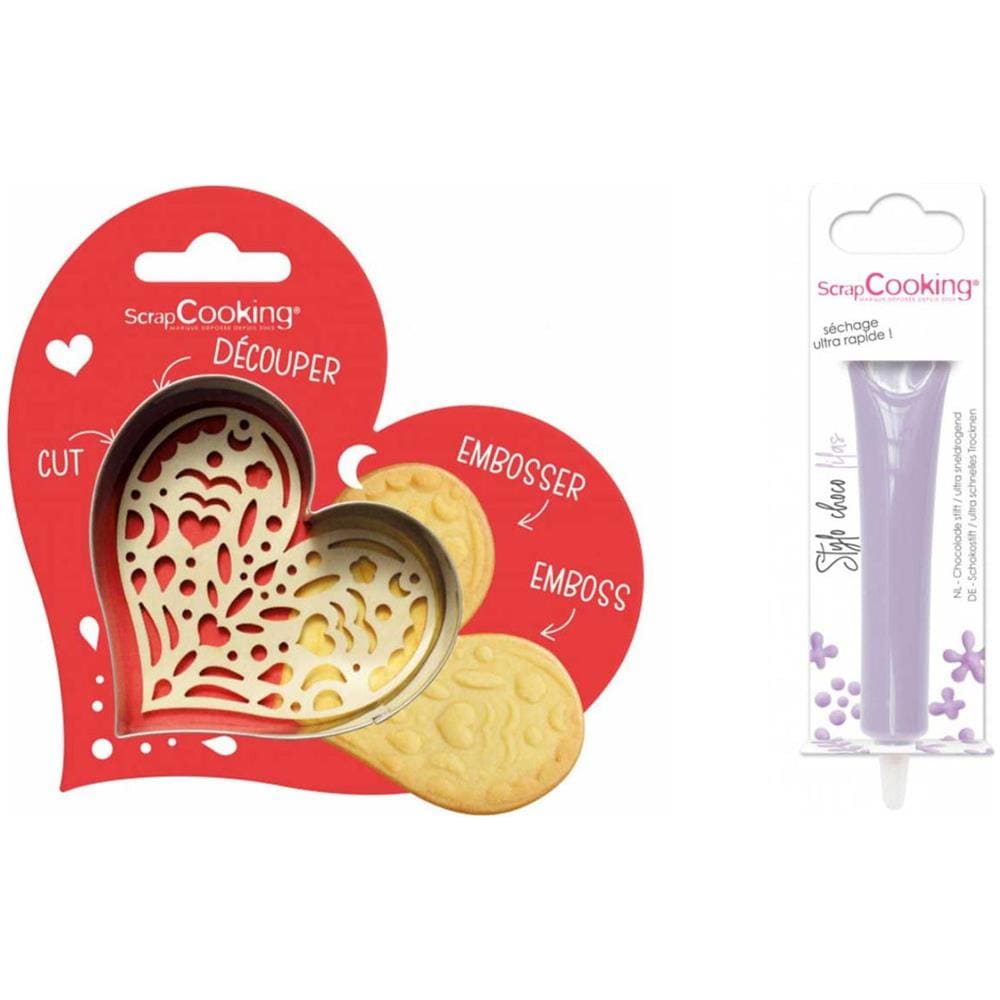 Kit Biscotti Con Cuore In Rilievo + Penna Per Cioccolato Lilla - Foto 1