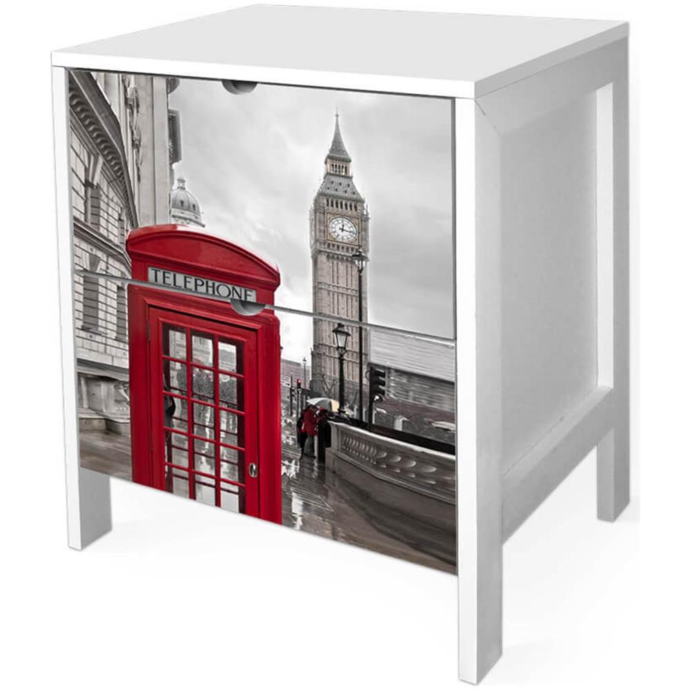 Cassettiera Comodino Minimal In Legno Di Paulownia, 2 Cassetti, Stampa HOME FAMILY LOVE, 39x29x45 Cm