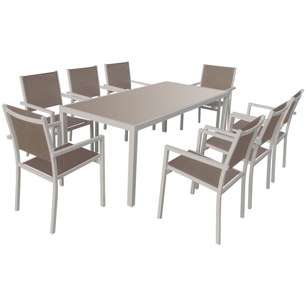 Set Di Mobili Da Giardino Bari In Textilene Taupe 8 Posti - Alluminio Taupe - Foto 1