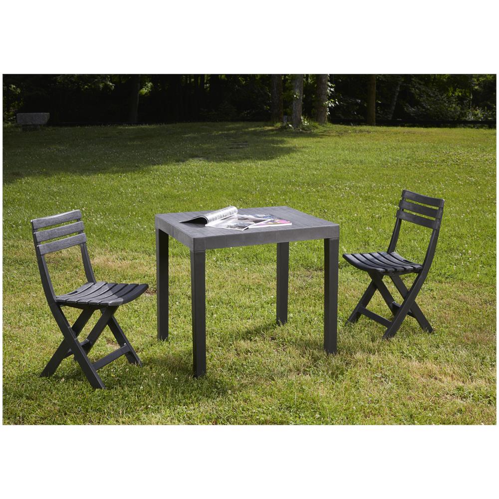 Set Salotto Da Esterno Ortisei, Set Da Giardino Con 1 Tavolo Rettangolare E 2 Sedie Pieghevoli, Set Indoor E Outdoor Da Pic Nic, 100% Made In Italy, Antracite - Foto 1