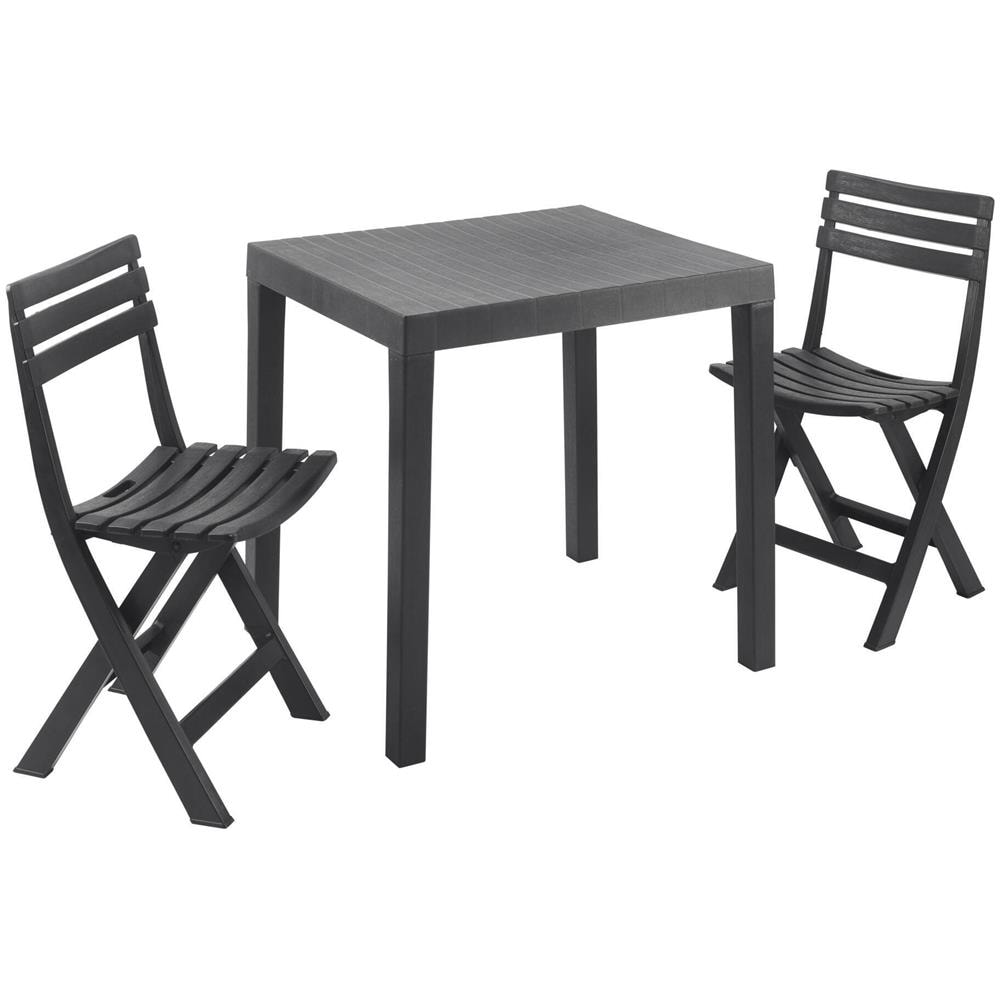 Set Salotto Da Esterno Ortisei, Set Da Giardino Con 1 Tavolo Rettangolare E 2 Sedie Pieghevoli, Set Indoor E Outdoor Da Pic Nic, 100% Made In Italy, Antracite - Foto 2