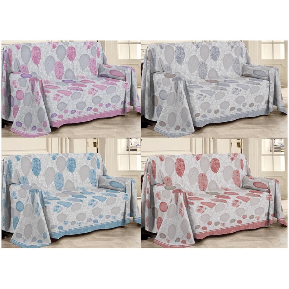 Telo Arredo Multiuso Linea Pensieri Delicati In Cotone Disegno Palloncini Matrimoniale Azzurro - Foto 2