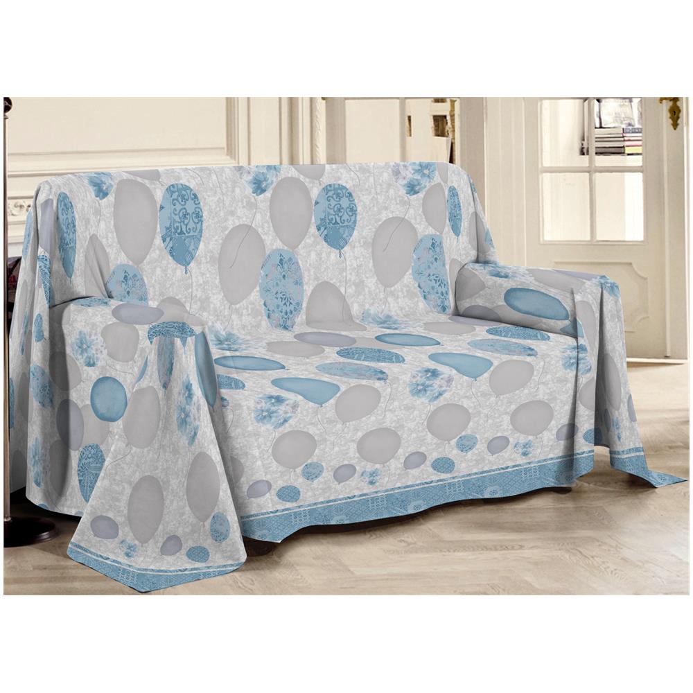 Telo Arredo Multiuso Linea Pensieri Delicati In Cotone Disegno Palloncini Matrimoniale Azzurro - Foto 1