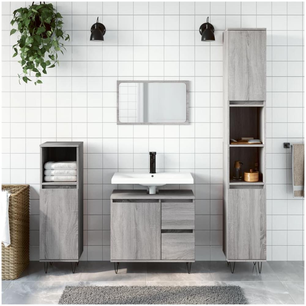 Armadietto Bagno Grigio Sonoma 30x30x190cm In Legno Multistrato - Foto 1