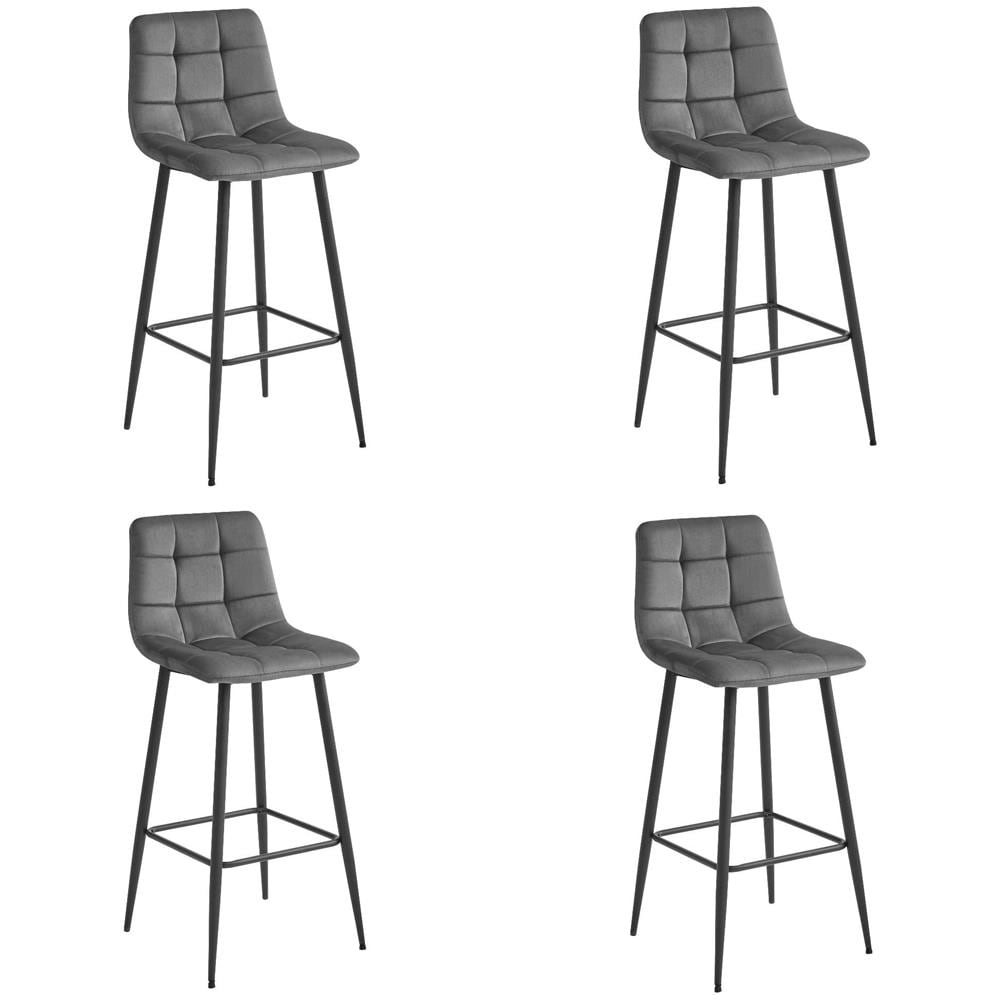 Sgabello TEOTO in velluto grigio scuro con gambe nere per cucina x4 - Foto 1