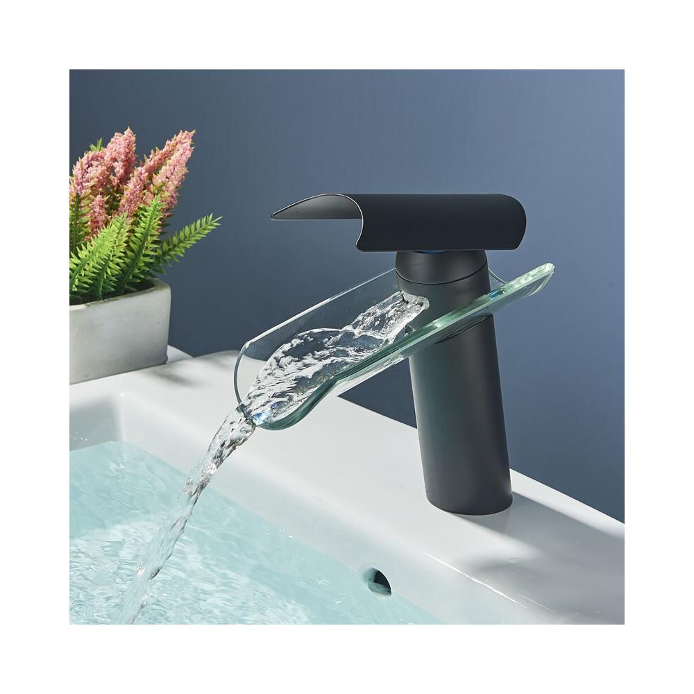 Rubinetto per lavabo da bagno, Blackswan, tipo M91 a cascata, modello nero opaco, misura 18 cm - Foto 2