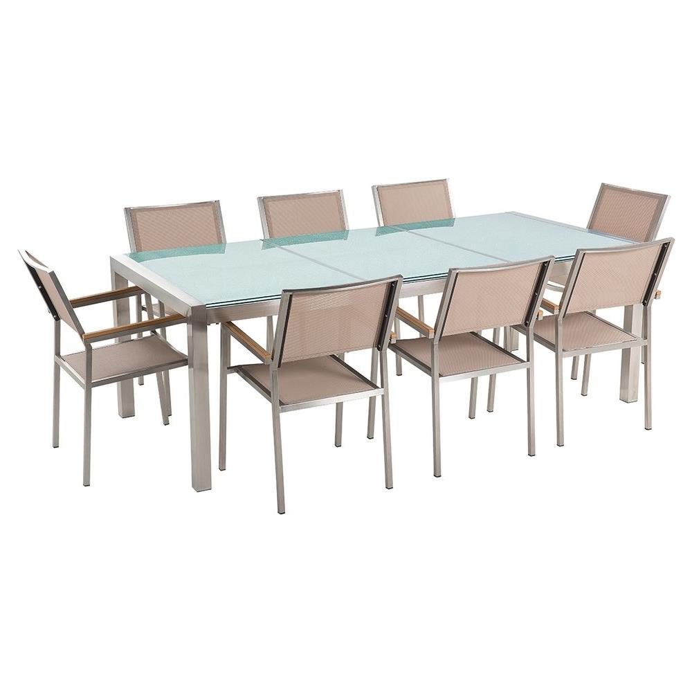 Set Tavolo E Sedie Da Giardino - In Vetro Temperato E Fibra Tessile Beige - Tavolo 220 Con 8 Sedie - Grosseto - Foto 1