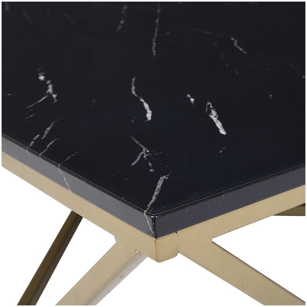 Tavolino Da Caffè Con Piano Nero Ad Effetto Marmo E Gambe Oro Malibu - Foto 2