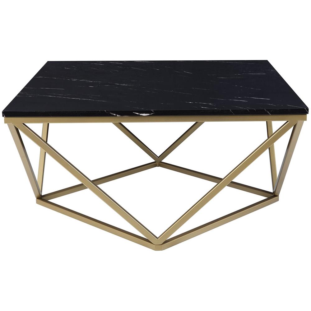 Tavolino Da Caffè Con Piano Nero Ad Effetto Marmo E Gambe Oro Malibu - Foto 1