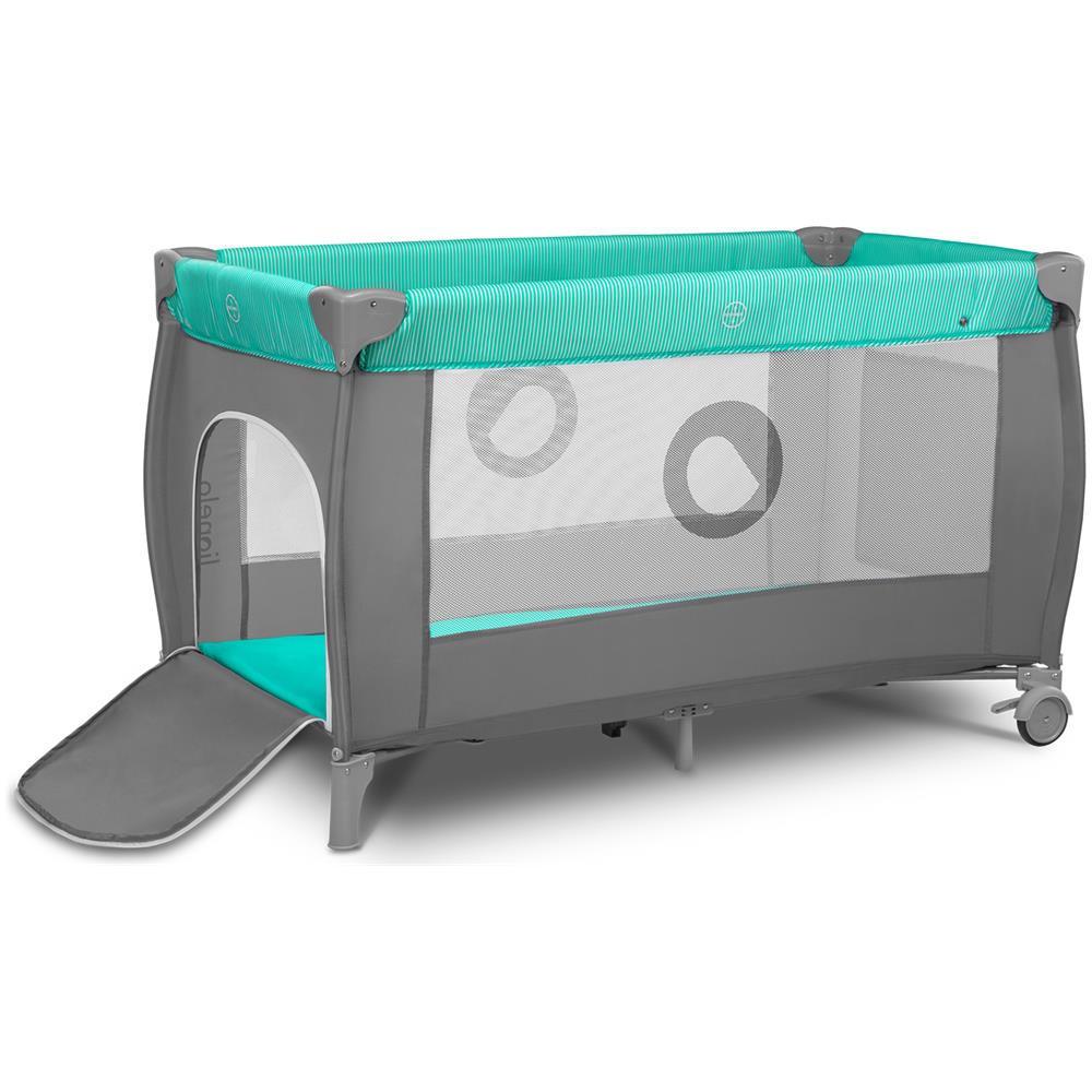Sven Plus 2 In 1 Box Bambini Lettino Bambino Fasciatoio Giocattoli Pendenti Baldacchino Con Zanzariera Ingresso Laterale Aggiuntivo Rotelle Mobili Sistema Lockguard, Turchese - Foto 7
