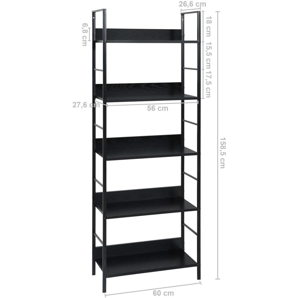 Scaffale Libri 5 Ripiani Nero 60x27,6x128,5cm Legno Multistrato - Foto 7