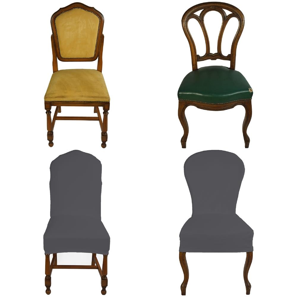 Set 4 Vestisedia Universale Con Schienale Tondo Subito Fatto Per Sedie Da Ufficio, Cucina, Sala Da Pranzo, Camera, Hotel O Ristorante In Tessuto Super Elasticizzato Made In Italy Grigio - Foto 1