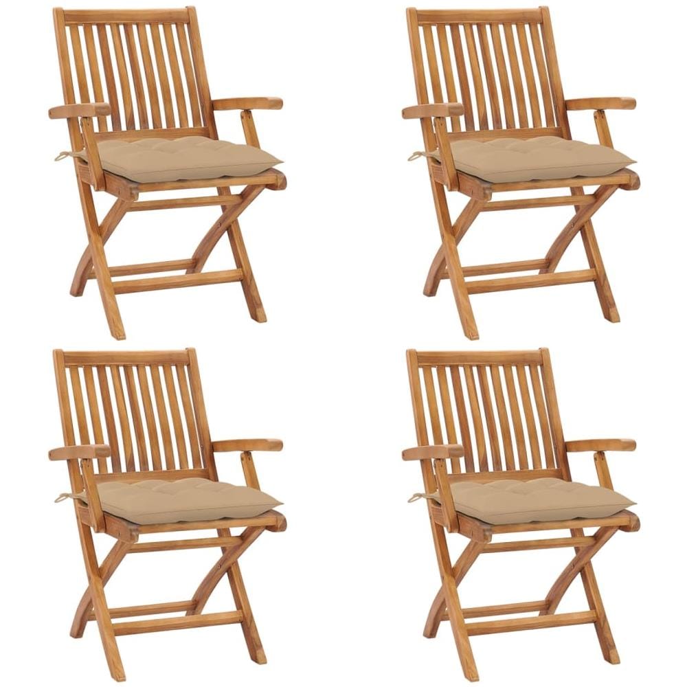 Sedie da Giardino Pieghevoli con Cuscini 4 pz Massello di Teak - Foto 1
