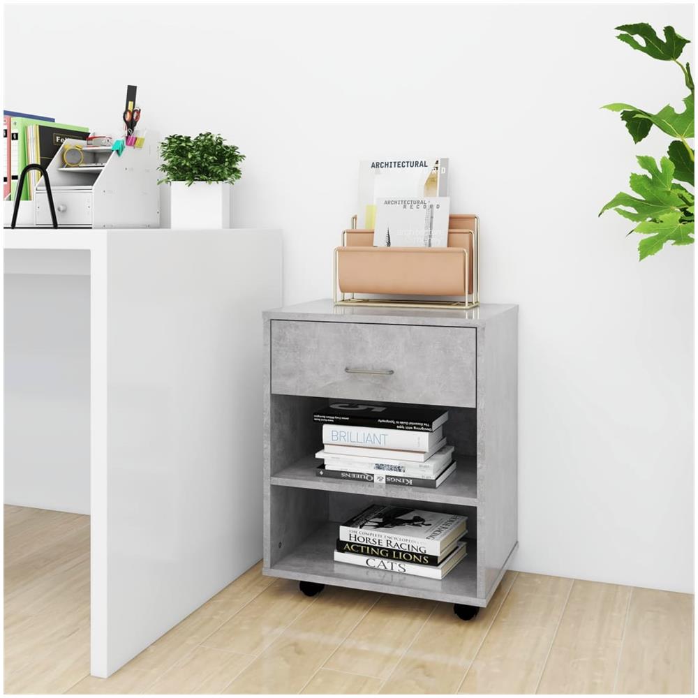 Mobiletto con Ruote Grigio Cemento 46x36x59cm Legno Multistrato - Foto 1