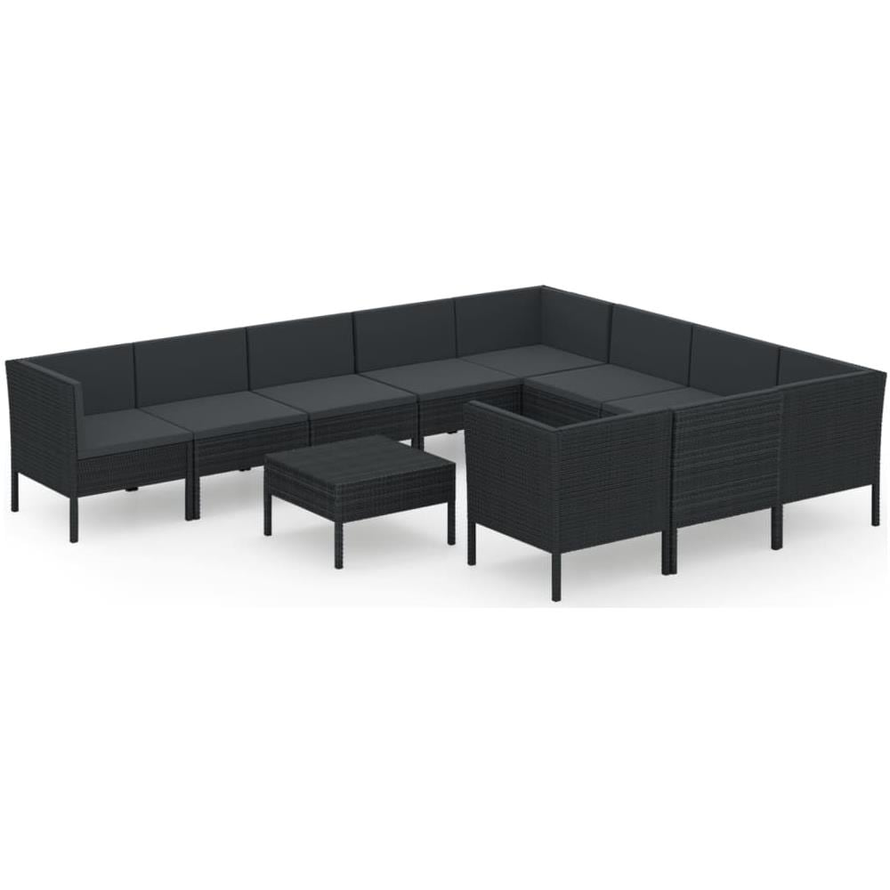 Set Divani Da Giardino 11 Pz Con Cuscini In Polyrattan Nero - Foto 2