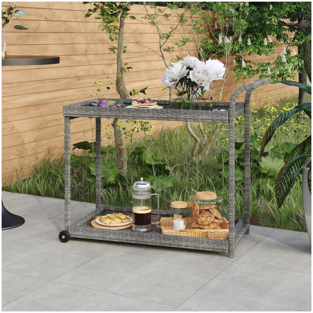 Carrello Da Bar Grigio 100x45x83 Cm In Polyrattan - Foto 1