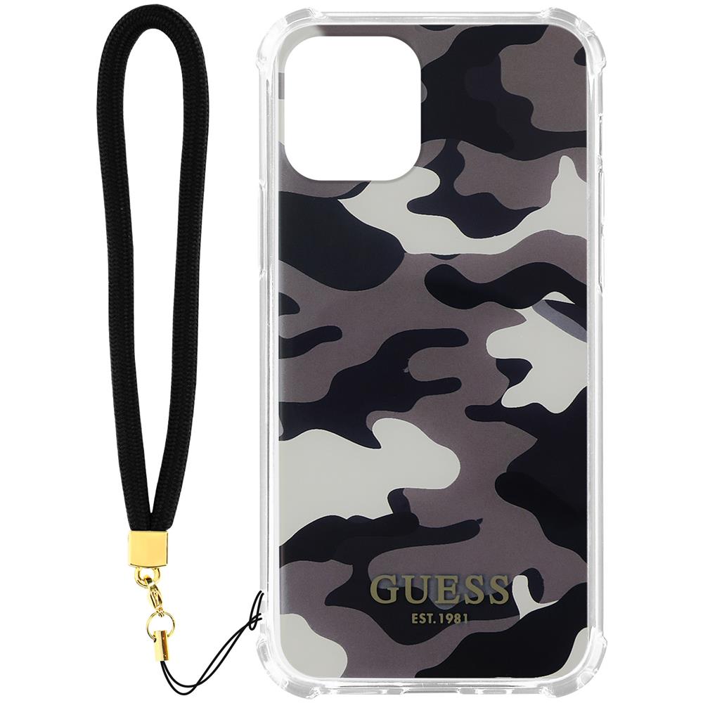 Cover Iphone 12 E 12 Pro Con Cordino Design Camouflage Grigio Guess - Foto 1