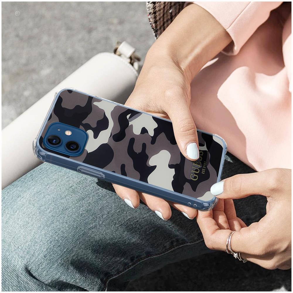 Cover Iphone 12 E 12 Pro Con Cordino Design Camouflage Grigio Guess - Foto 5