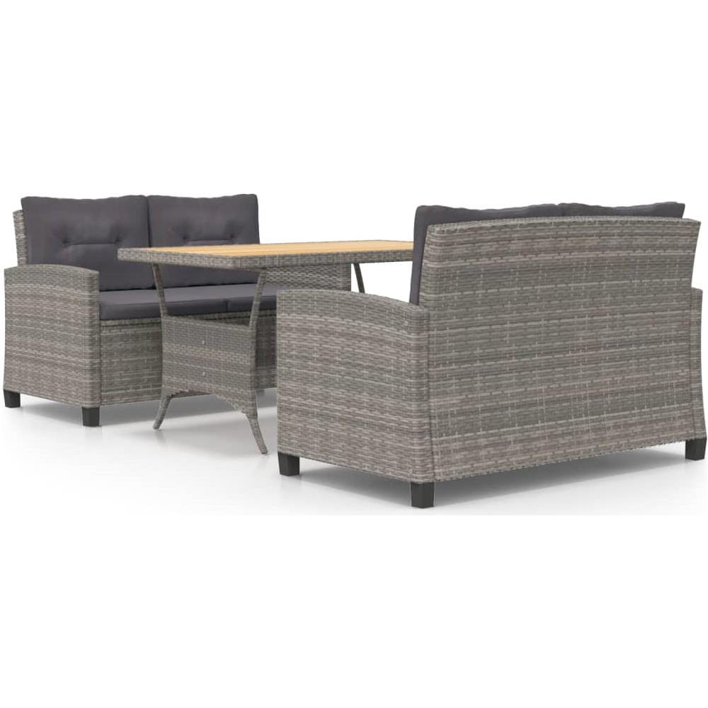 Set Da Pranzo Da Giardino 3 Pz Con Cuscini Grigio In Polyrattan - Foto 1