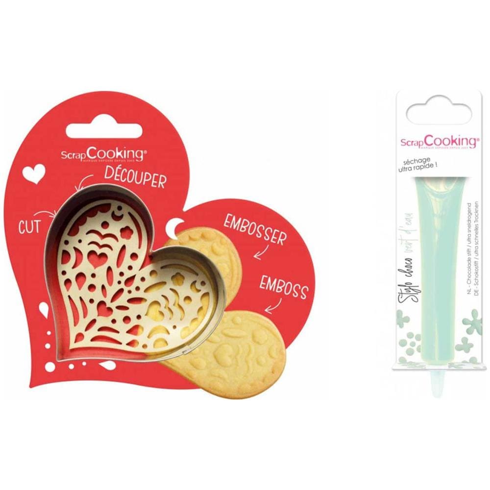 Kit Biscotti Con Cuore In Rilievo + Penna Per Cioccolato Verde - Foto 1