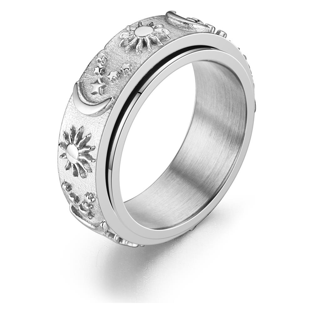 Anello Antistress Luna E Stella In Acciaio Inox Silver 24 Mm - Foto 1
