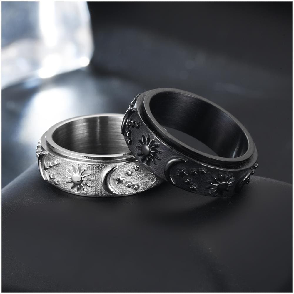 Anello Antistress Luna E Stella In Acciaio Inox Silver 24 Mm - Foto 2